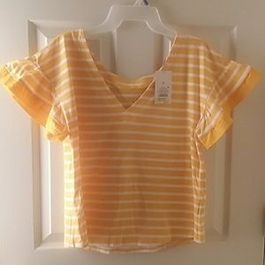 Yellow and white ruffle shirt